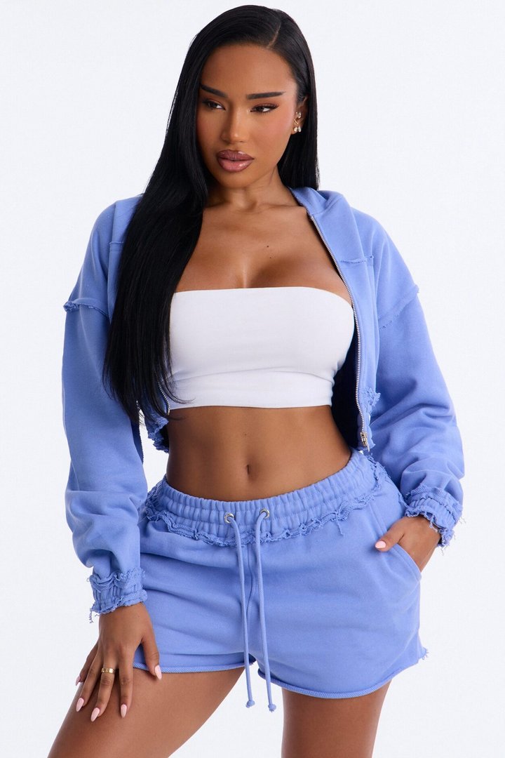 Avery French Terry Zip Up Short Set - Periwinkle