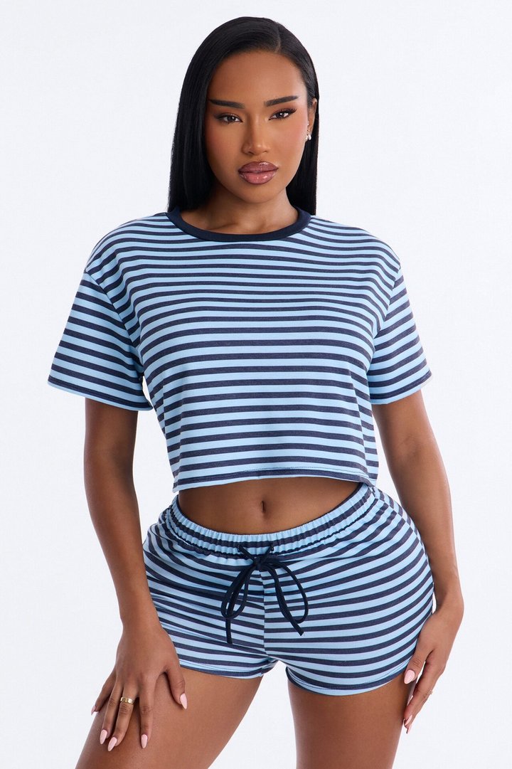 Sorella French Terry Striped Short Set - Blue/combo