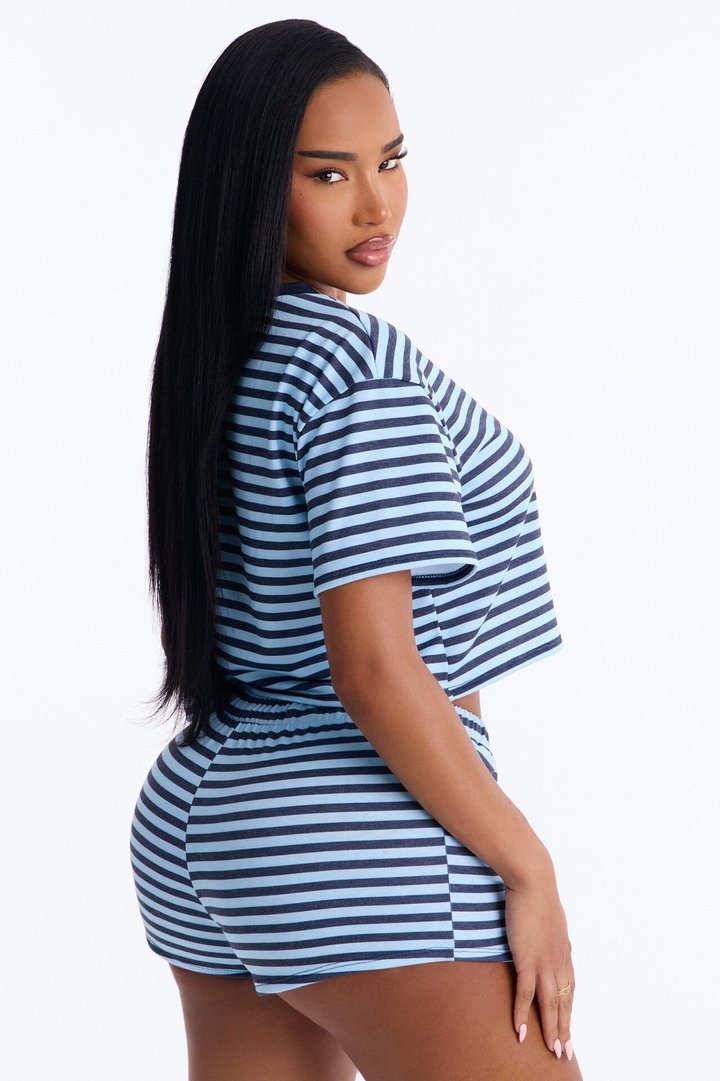 Sorella French Terry Striped Short Set - Blue/combo
