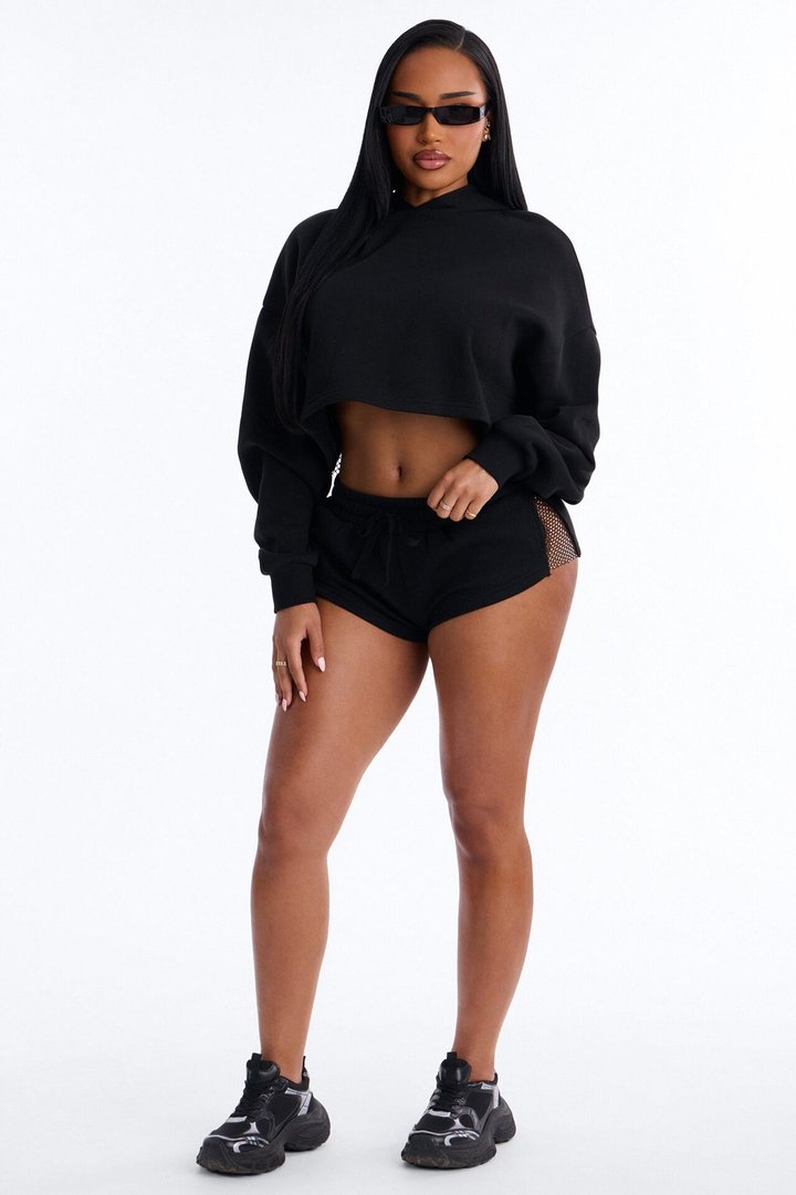 Midnight Sparkle Rhinestone Fleece Short Set - Black