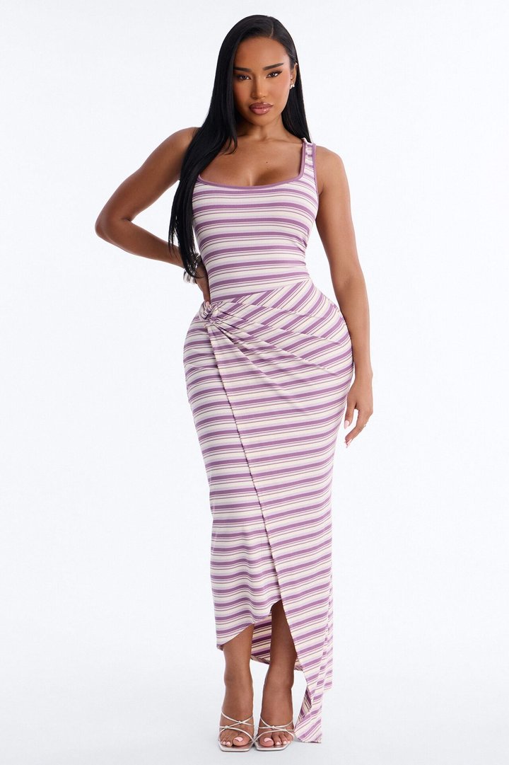 Rayna Striped Ribbed Maxi Dress - Purple