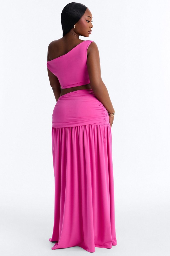 Marilyn Off Shoulder High Slit Maxi Skirt Set - Magenta
