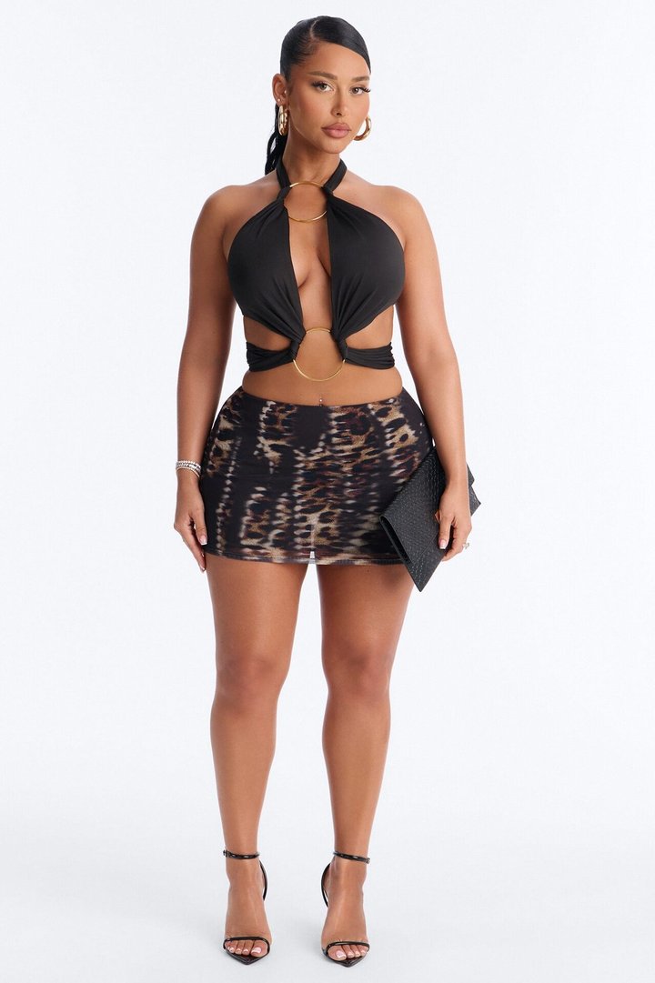 Ibizia Baddie Twist Cut Out Hardware Halter Top - Black