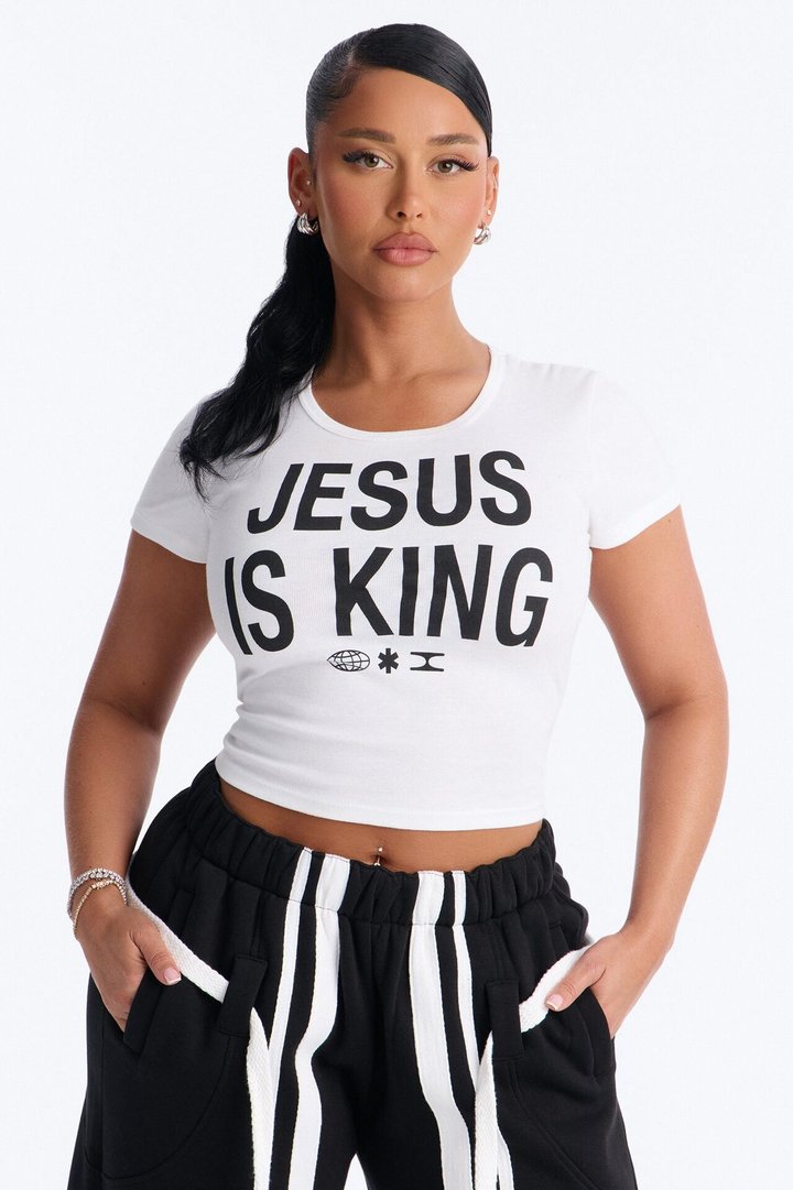 Jesus Is King Baby Tee - White