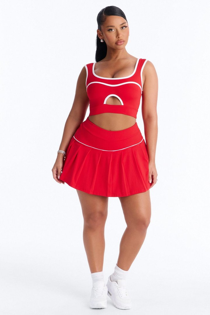Marcy Pleated Mini Skirt Set - Red/White