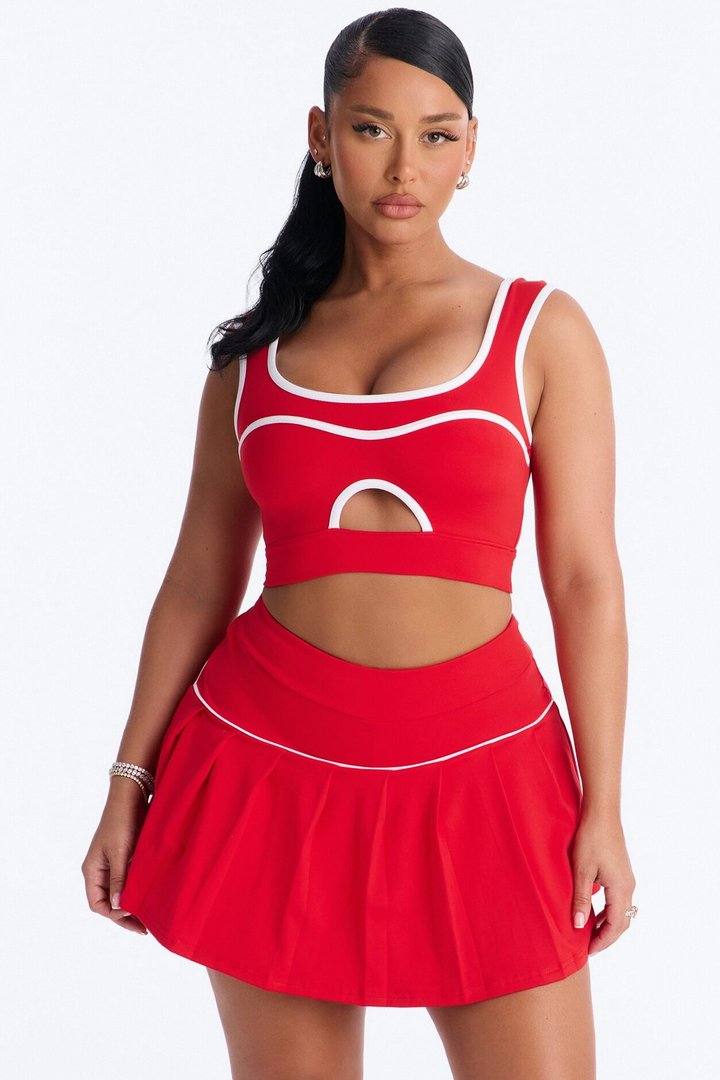 Marcy Pleated Mini Skirt Set - Red/White