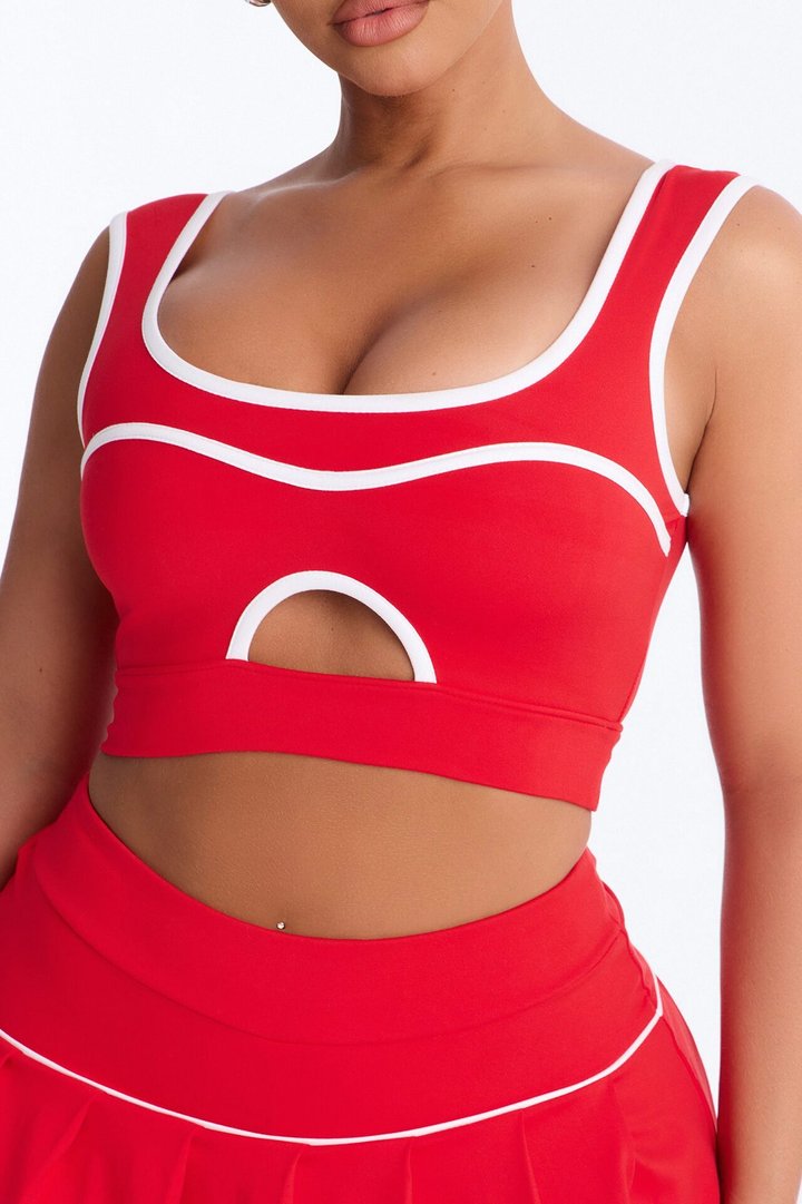 Marcy Pleated Mini Skirt Set - Red/White