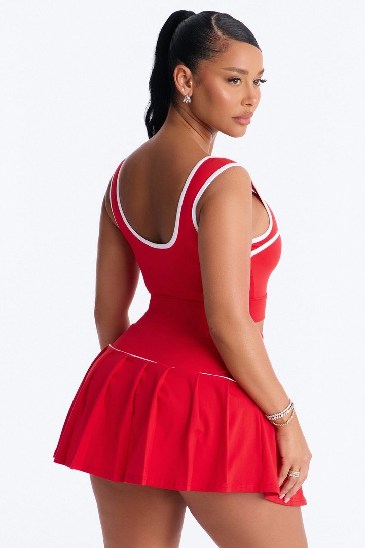 Marcy Pleated Mini Skirt Set - Red/White