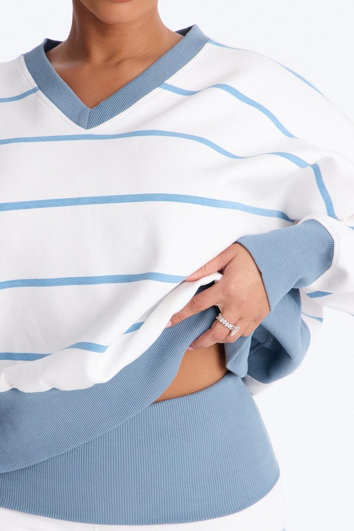Ellie Striped Fold Over Micro Short Set - White/Blue