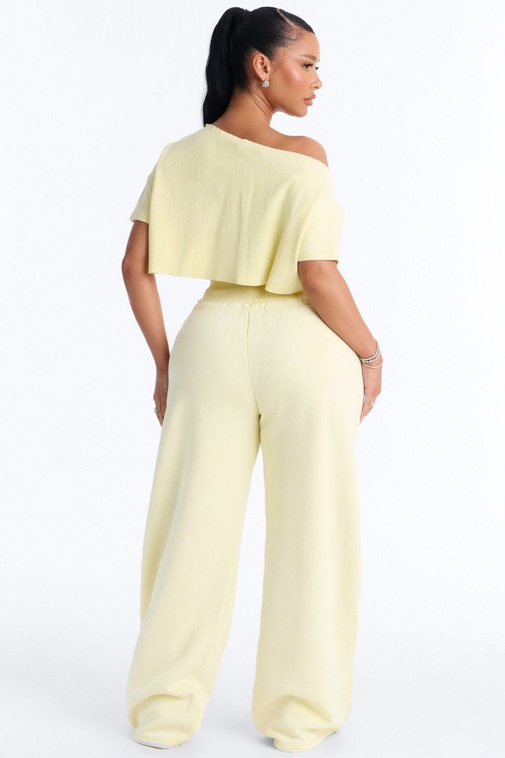 Mila Off Shoulder Top And Sweatpant Set - Yellow