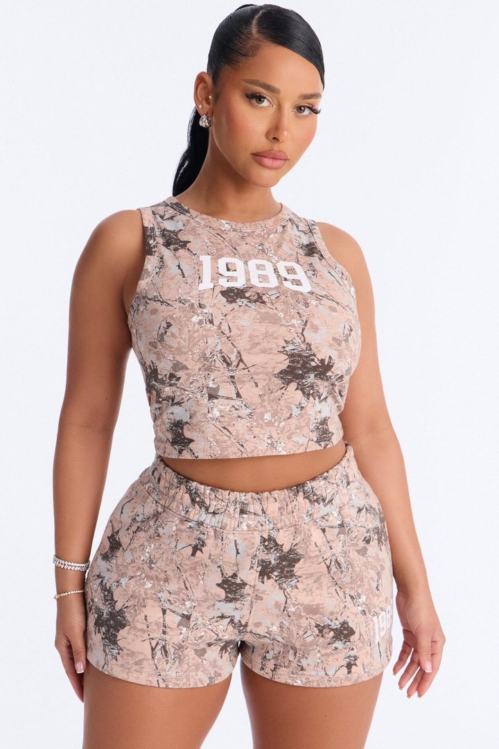 1989' Camo Fleece Short Set - Taupe/combo