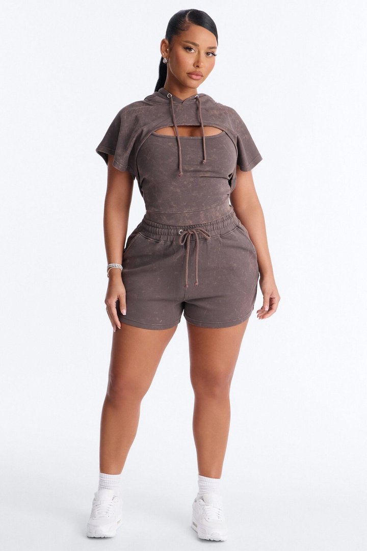 Braelyn Bolero 3 Piece Short Set - Brown