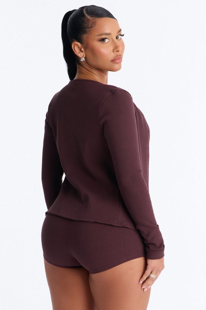 Rachel Ribbed Micro Mini Short Set - Chocolate