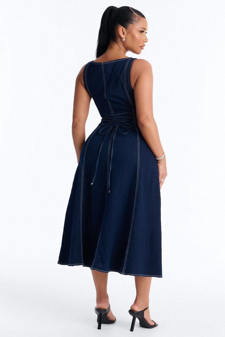 Maelyn Denim Midi Dress - Dark Wash