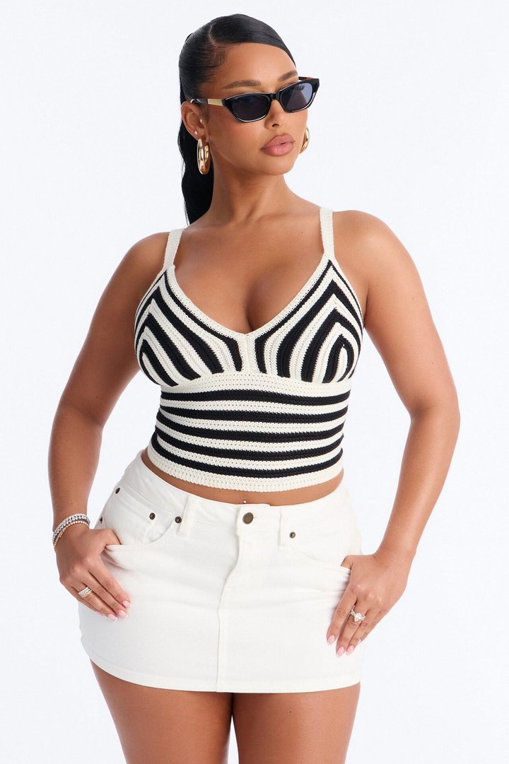 Lola Striped Crochet Top - Black/combo