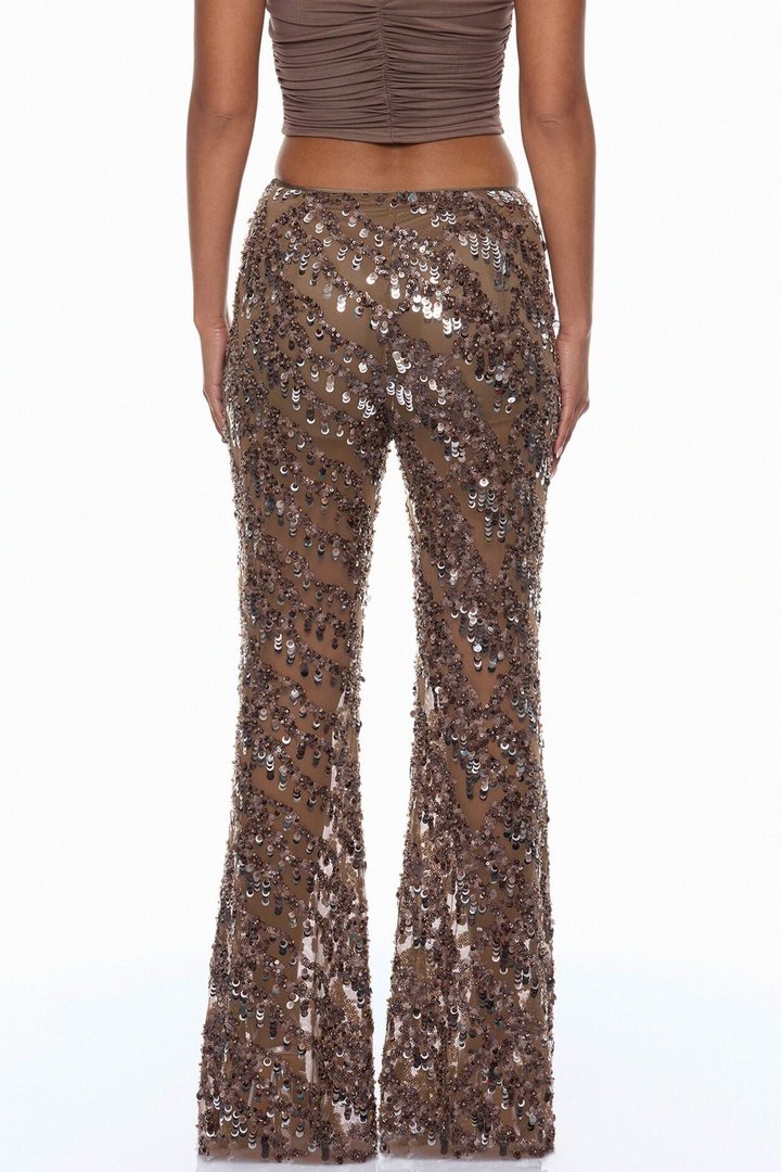Zariah Sheer Sequin Pant - Bronze
