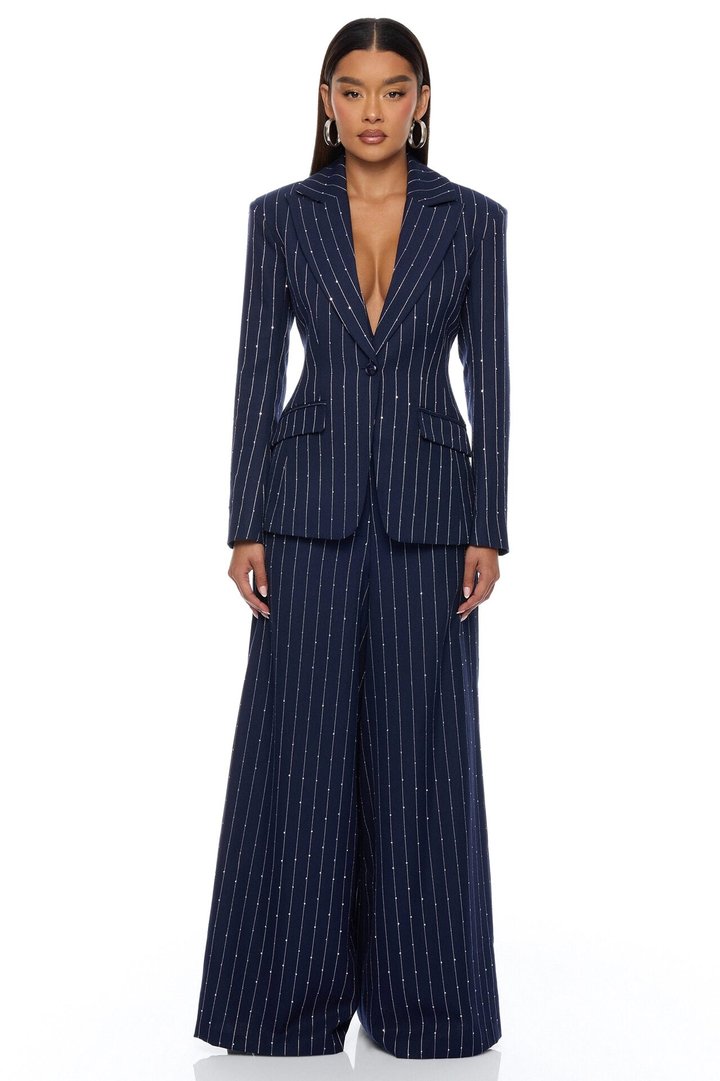 Adyson Embellished Pinstripe Blazer - Navy/combo