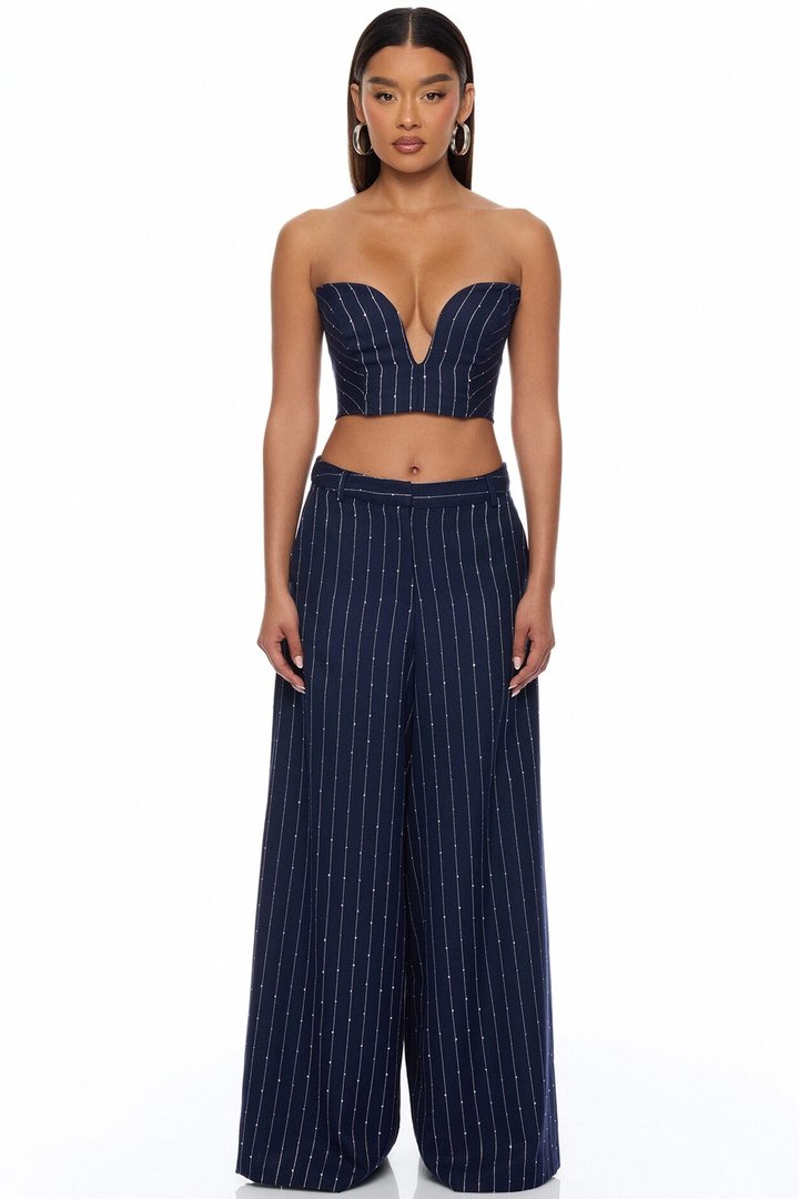 Adyson Embellished Pinstripe Bandeau Top - Navy/combo