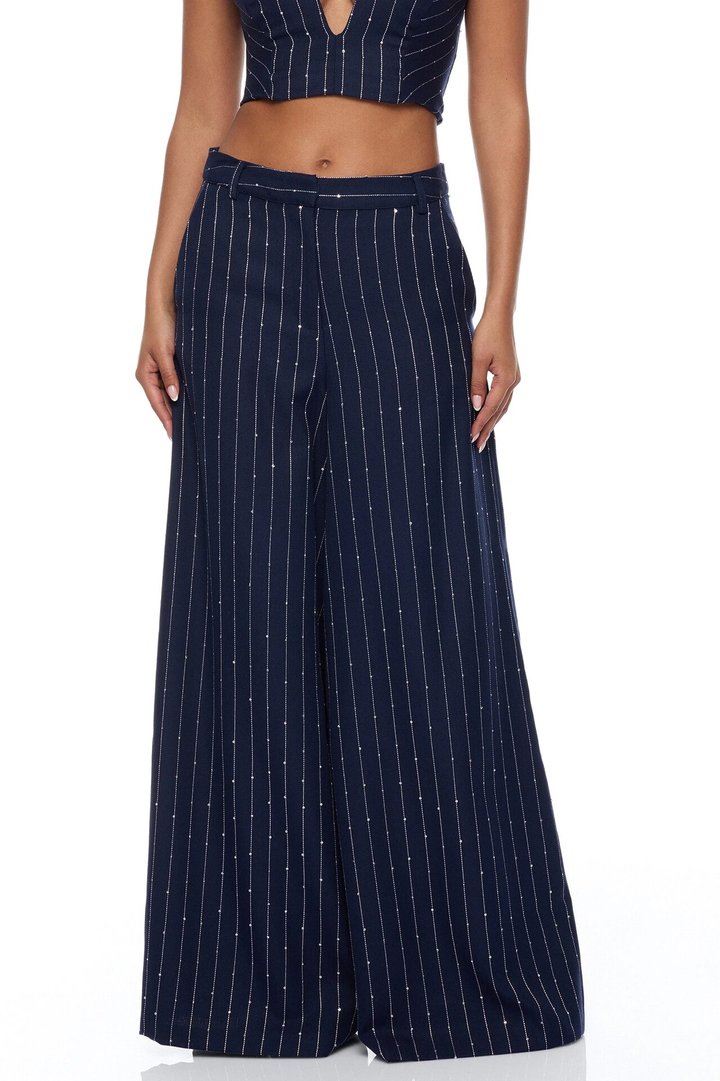 Adyson Embellished Pinstripe Wide Leg Pant - Navy/combo