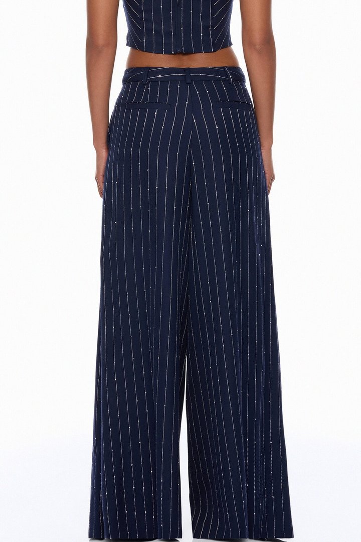 Adyson Embellished Pinstripe Wide Leg Pant - Navy/combo
