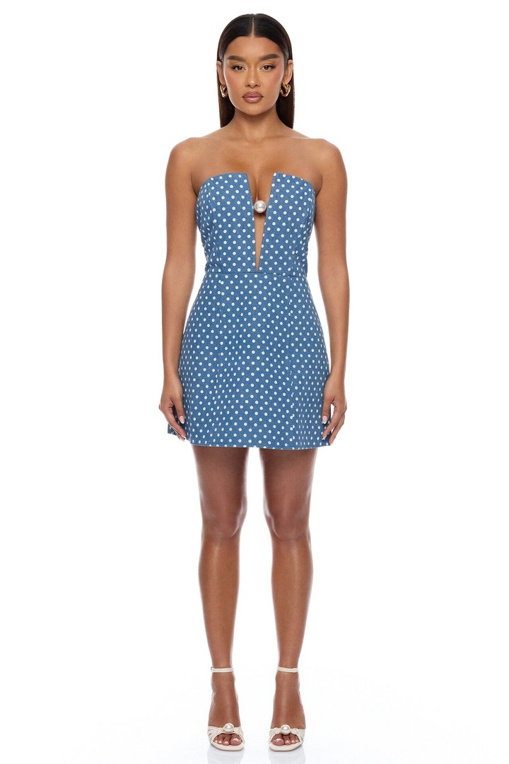 Denise Pearl Denim Mini Dress - Denim