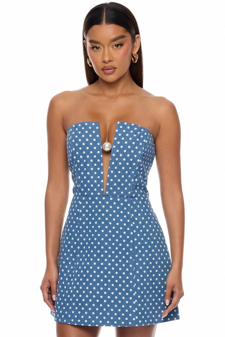 Denise Pearl Denim Mini Dress - Denim