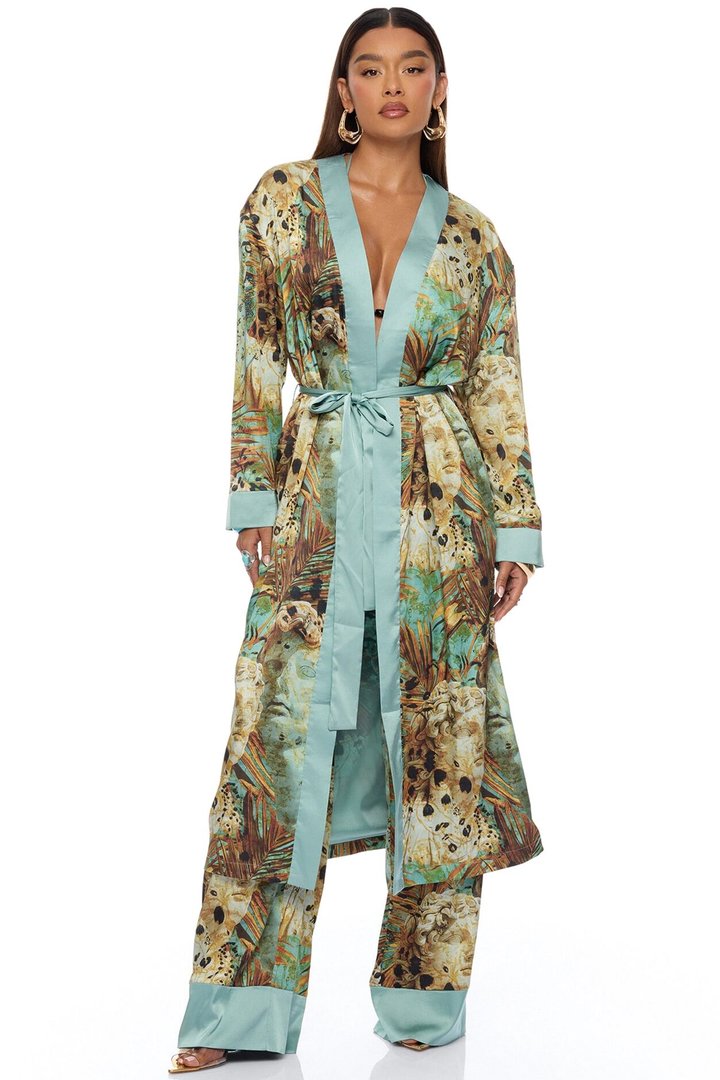Call Me Coastal Satin Pant Set - Blue/combo