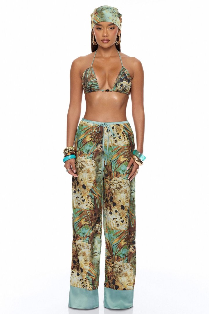 Call Me Coastal Satin Pant Set - Blue/combo