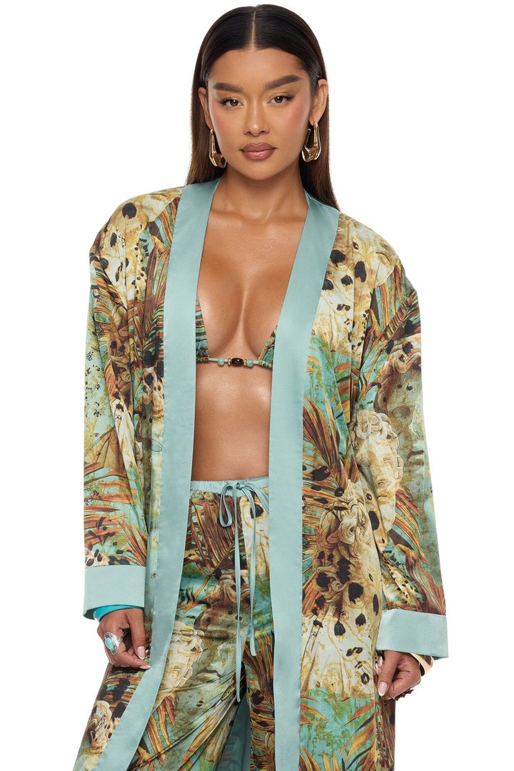 Call Me Coastal Satin Pant Set - Blue/combo