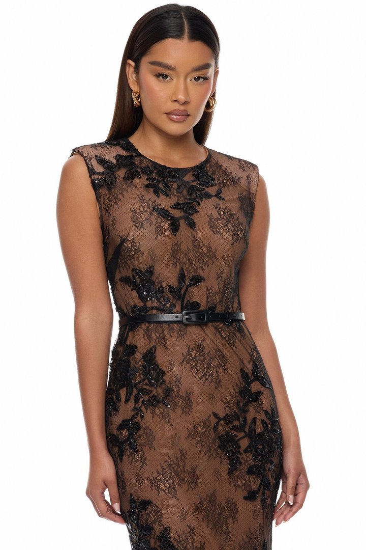 Chelsea Embellished Lace Maxi Dress - Black