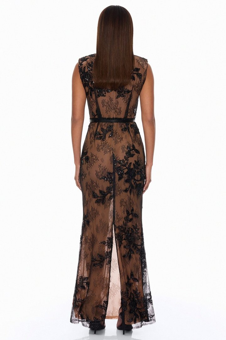 Chelsea Embellished Lace Maxi Dress - Black