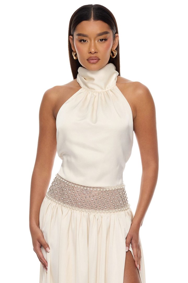 Anya Embellished Satin Maxi Dress - Cream