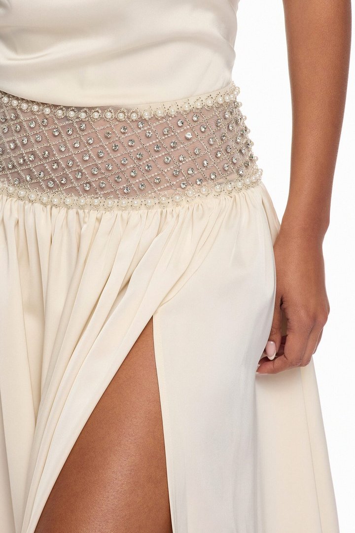 Anya Embellished Satin Maxi Dress - Cream