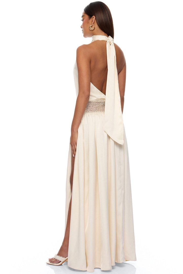 Anya Embellished Satin Maxi Dress - Cream