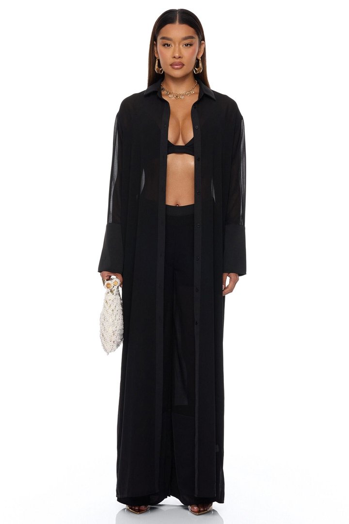 As Cool As Me 3 Piece Chiffon Pant Set - Black