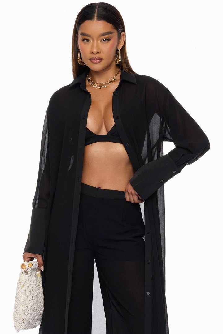 As Cool As Me 3 Piece Chiffon Pant Set - Black