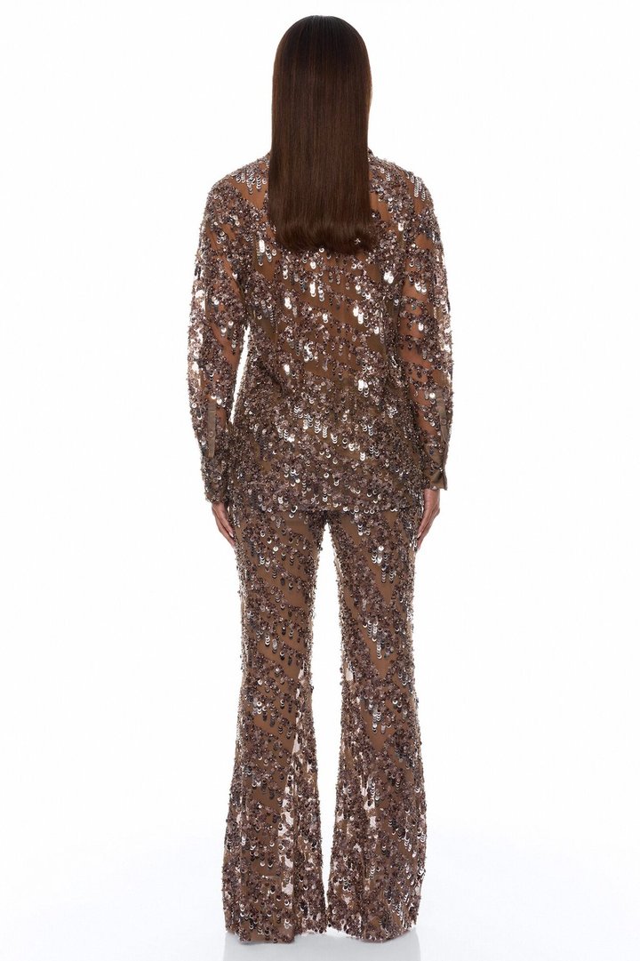 Zariah Sheer Sequin Top - Bronze