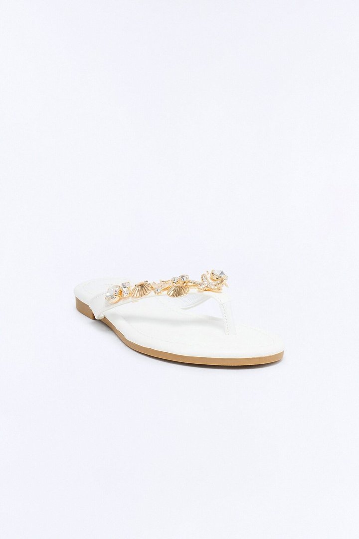 Attina Seashell Charm Flip Flops - White