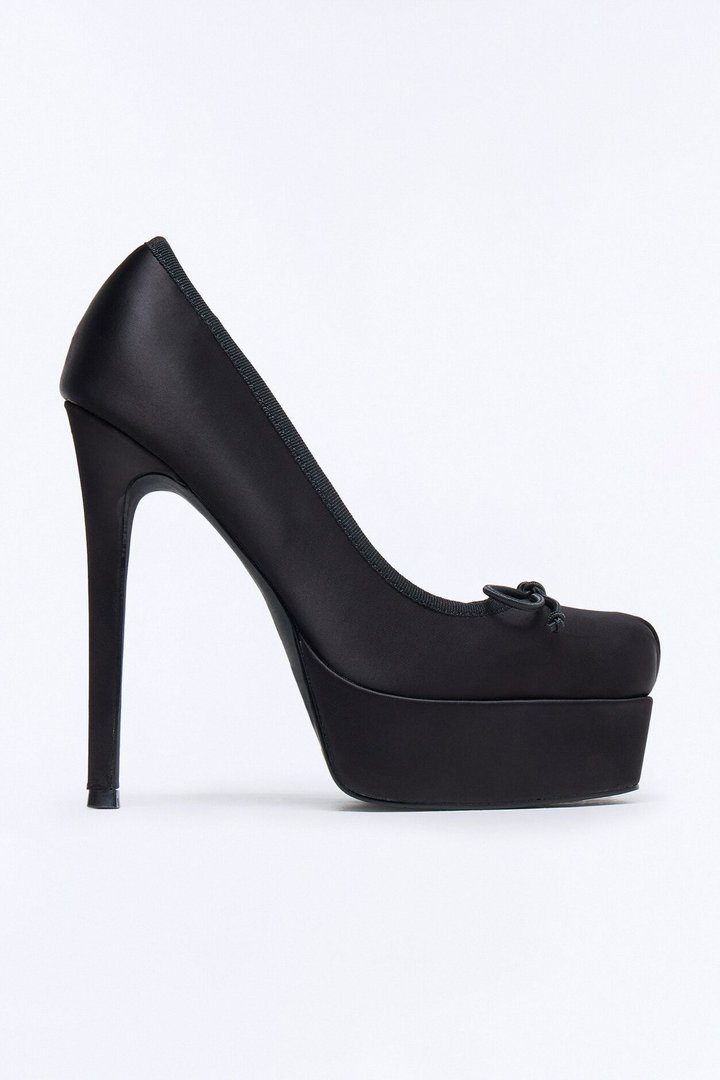 Itzy Satin Bow Ballet Pumps - Black
