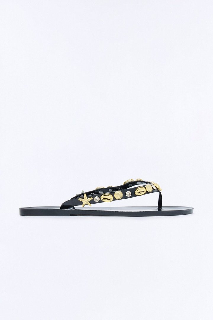 Odella Seashell Jelly Flip Flops - Black