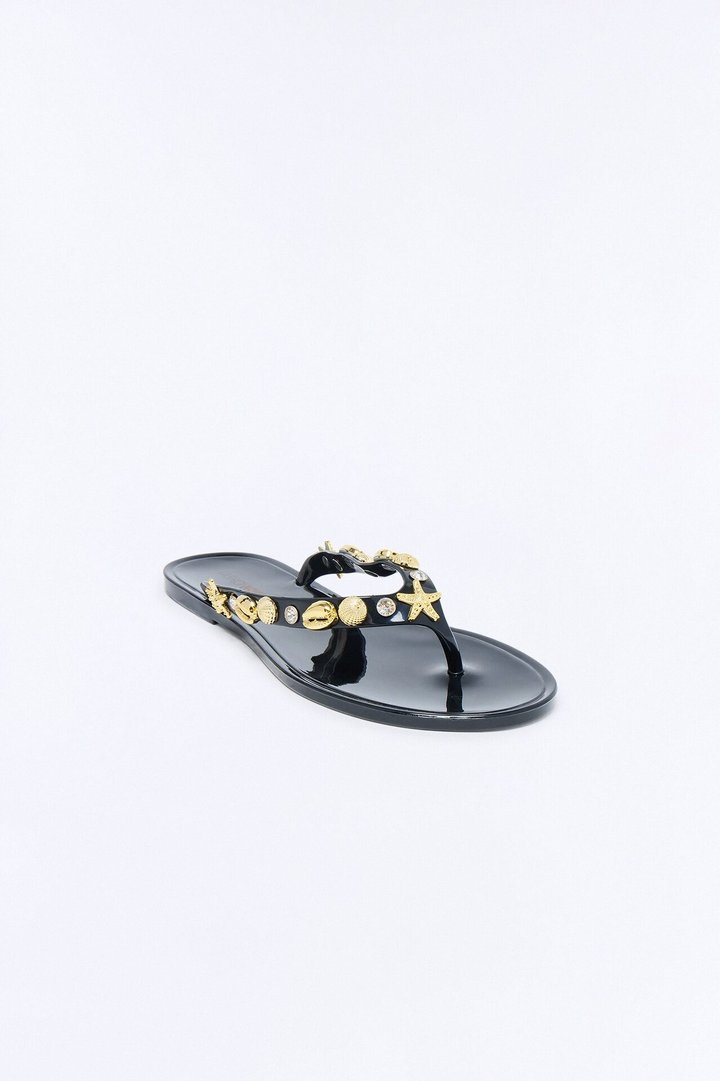 Odella Seashell Jelly Flip Flops - Black