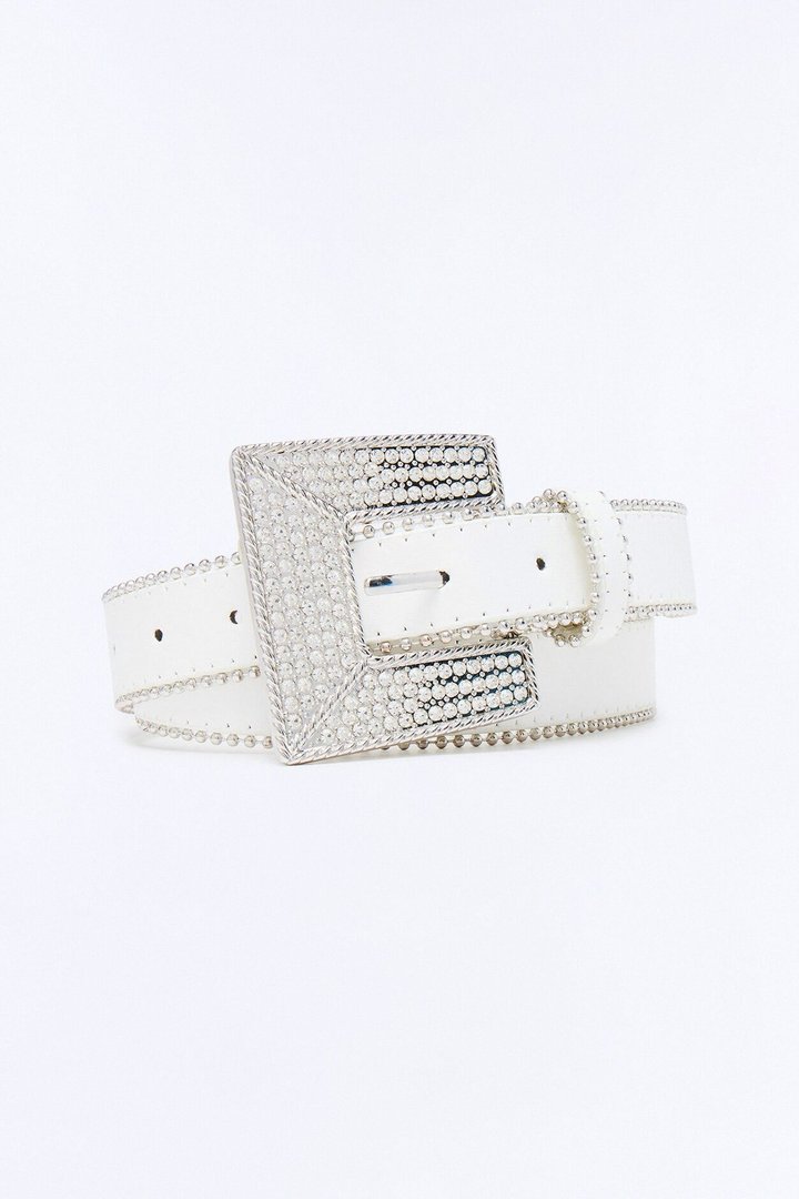 Rise and Shine Faux Leather Belt - White/Silver