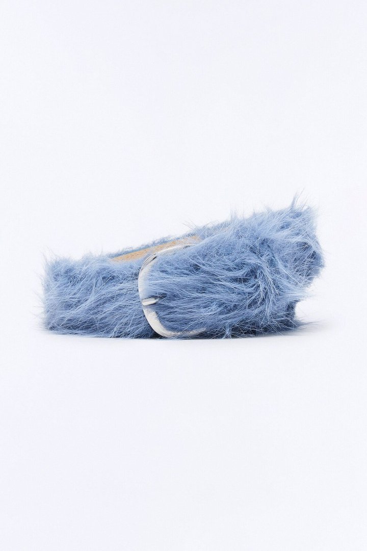 Faux Fur Pin Buckle Belt - Blue