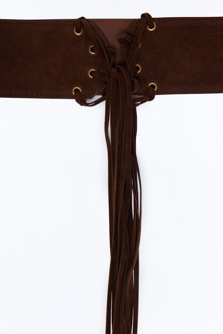 Wildflower Faux Leather Tie Belt - Brown