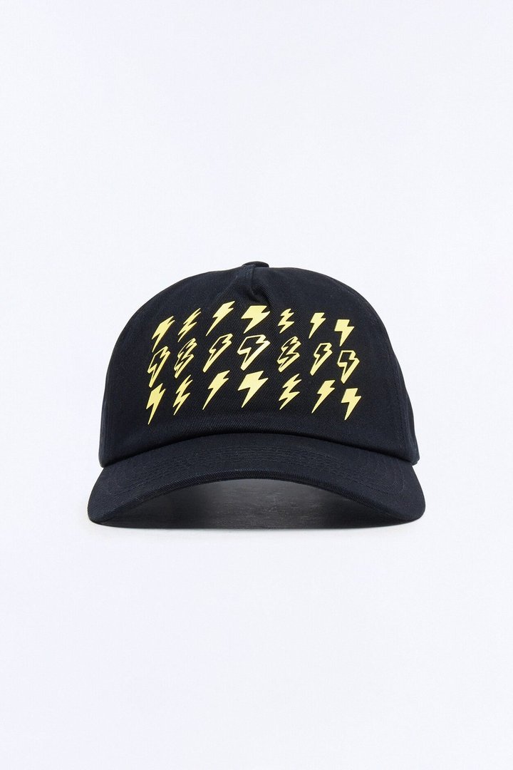Lightning Cotton Twill Unstructured Snapback Hat - Black