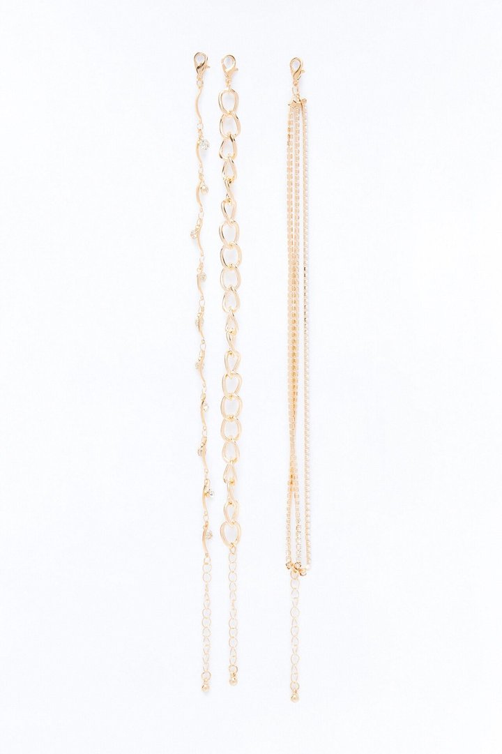 Twinkling Lights 3 Piece Anklet Set - Gold