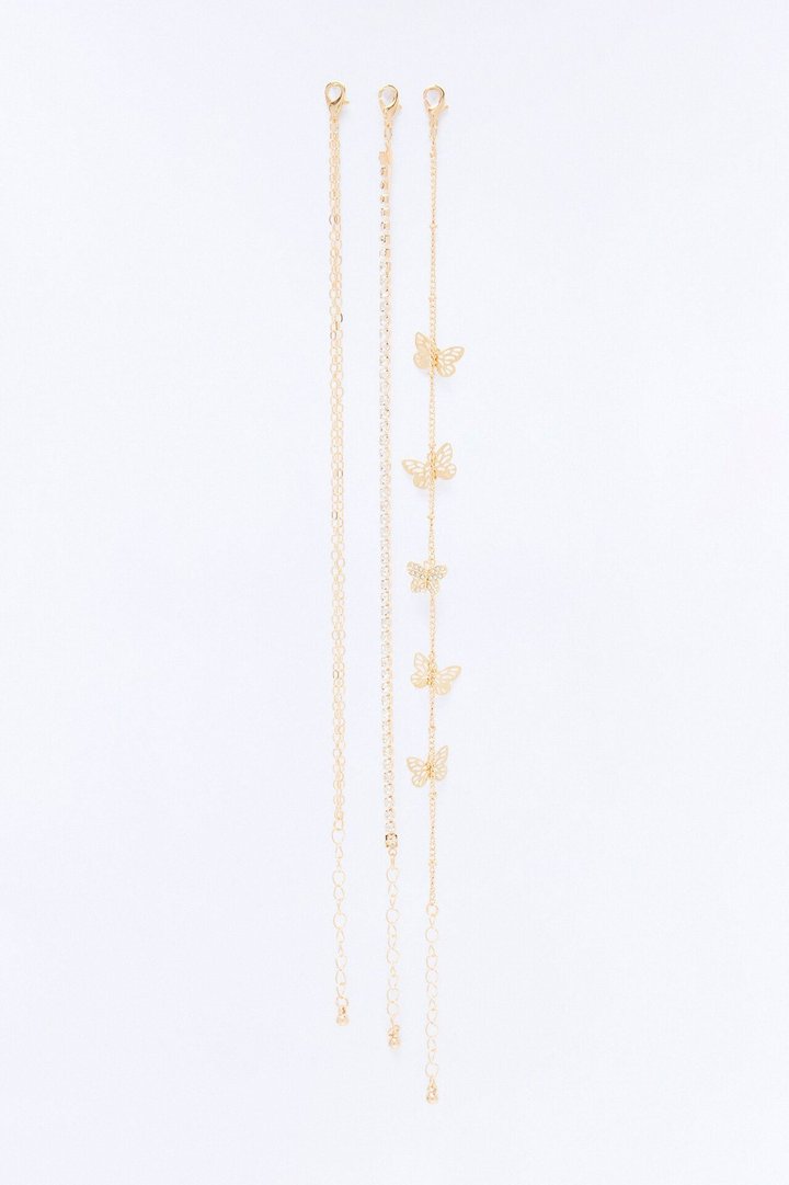Mariposa Wings 3 Piece Anklet Set - Gold