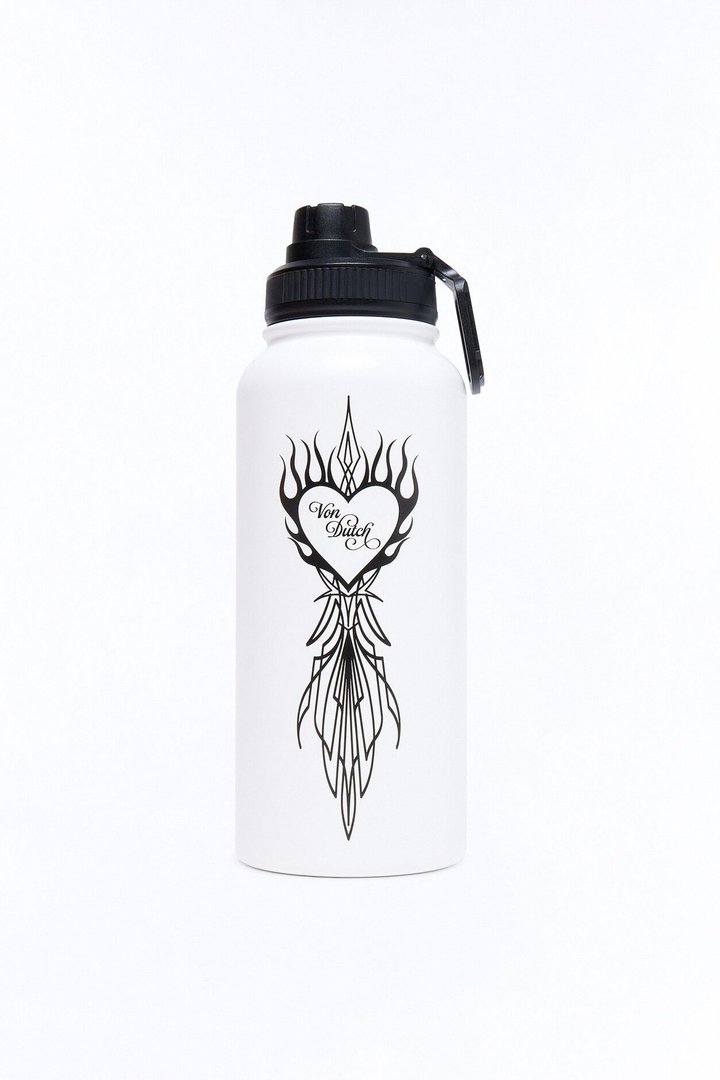 Von Dutch Heart 32 oz Stainless Steel Water Bottle - White/Black