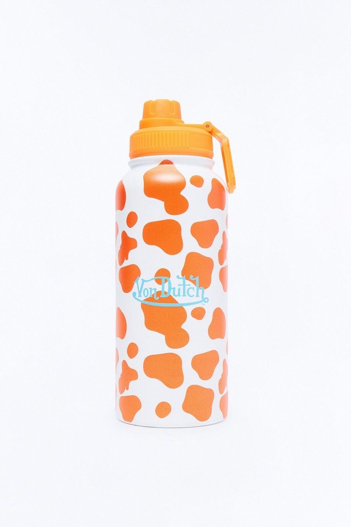 Von Dutch Cow Print 32 oz Stainless Steel Water Bottle - Orange/combo