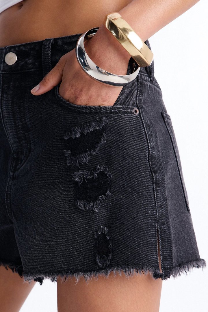 Nantucket Cut Off Ripped Denim Shorts - Black Wash